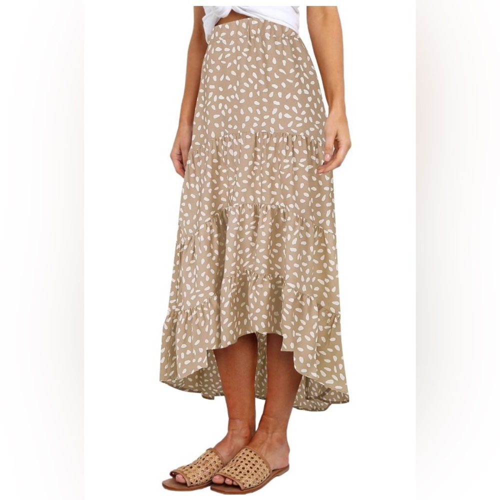 SimplyFun Women’s Long Skirt Boho Floral Elastic High Waist Asymmetrical Hem S